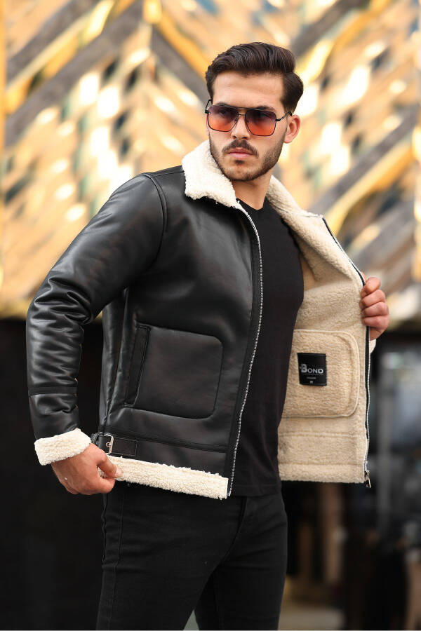 Men's leather jacket winter - 4