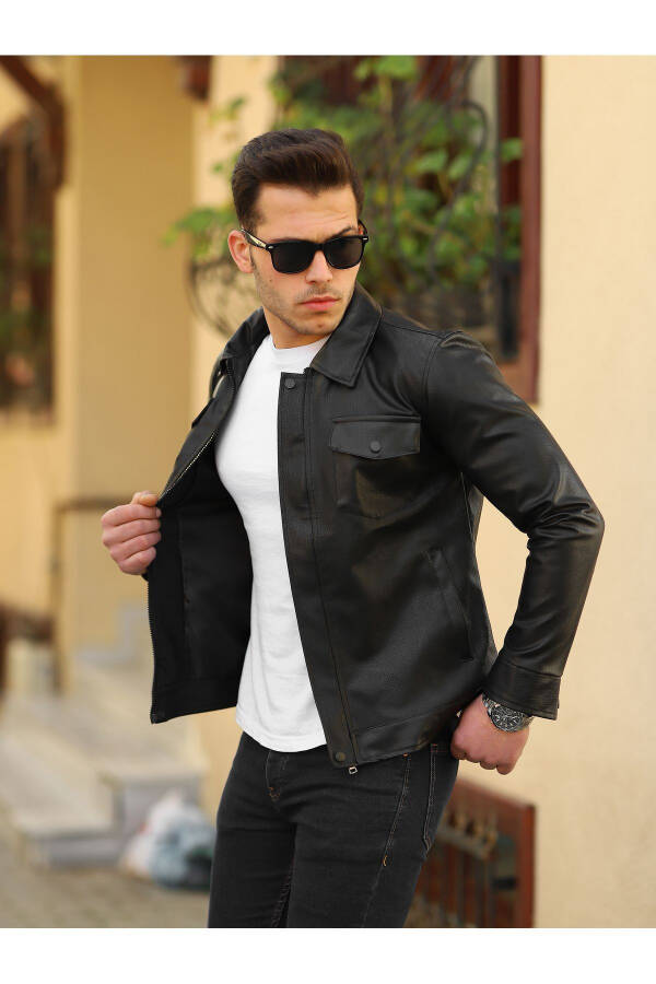 Men's Leather Jacket Winter Jacket Leather Coat Hooded Jacket - 6