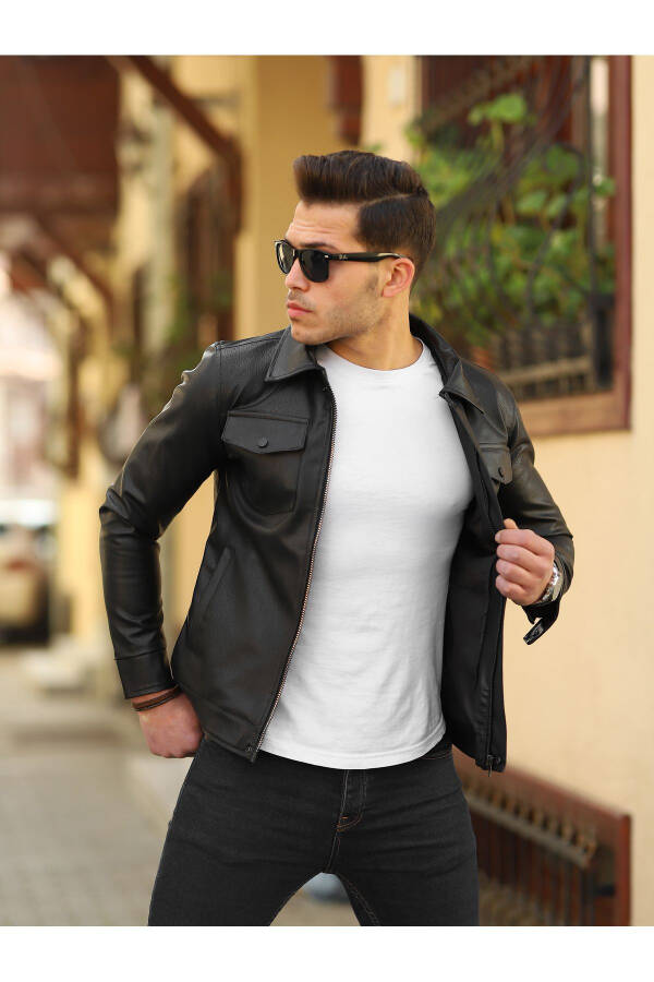 Men's Leather Jacket Winter Jacket Leather Coat Hooded Jacket - 7