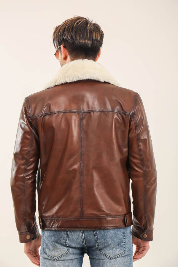 Men's Leather Jacket with Fur Collar - 3