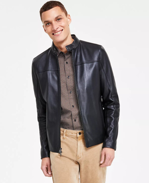 Men's Leather Racer Jacket, Created for Macy's Black - 1