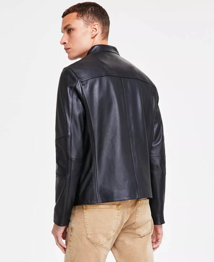 Men's Leather Racer Jacket, Created for Macy's Black - 2