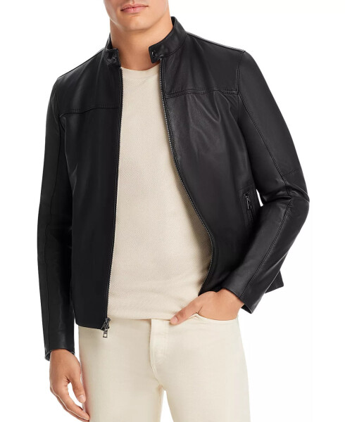 Men's Leather Racer Jacket, Created for Macy's Black - 3