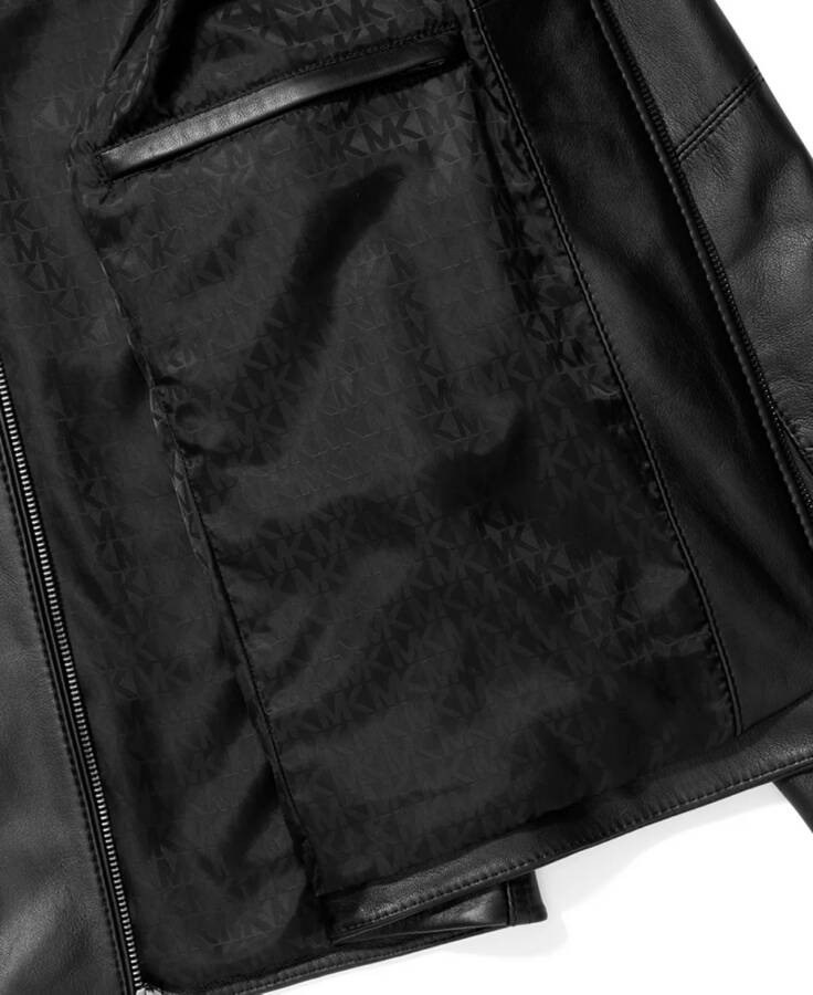 Men's Leather Racer Jacket, Created for Macy's Black - 6