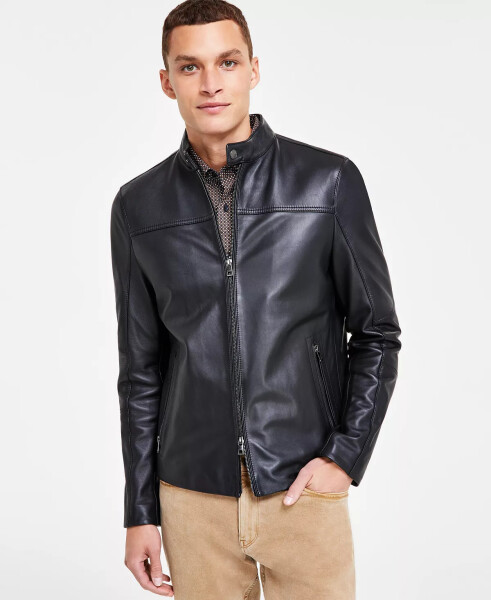 Men's Leather Racer Jacket, Created for Macy's Black - 7