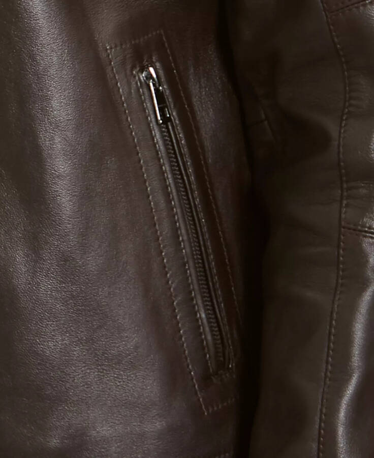 Men's Leather Racer Jacket, Created for Macy's Chocolate - 3