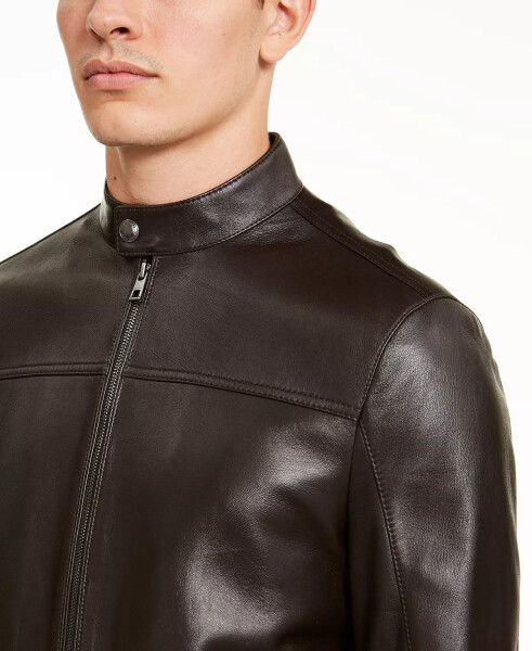 Men's Leather Racer Jacket, Created for Macy's Chocolate - 4