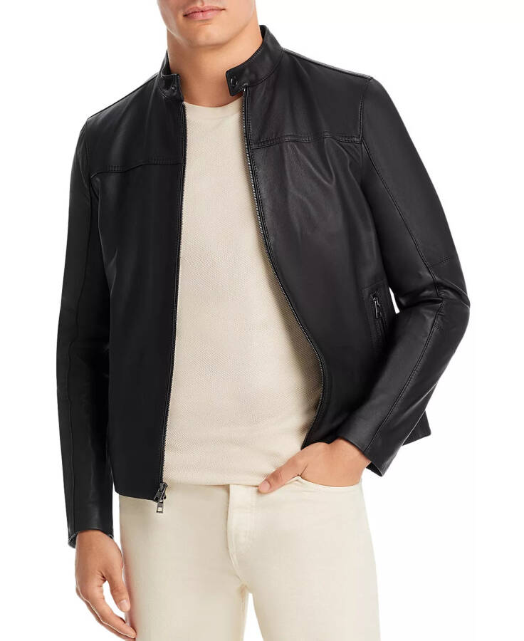 Men's Leather Racer Jacket, Created for Modazone Black - 3