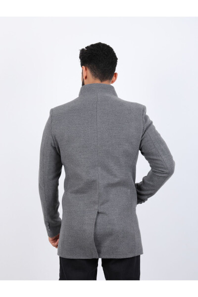 Men's Light Anthracite Slim Fit Notch Lapel Wool Coat - 4