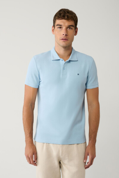 Men's Light Blue 100% Cotton Quick-Drying Regular Fit Non-Wrinkle Polo Collar T-shirt B001032 - 6