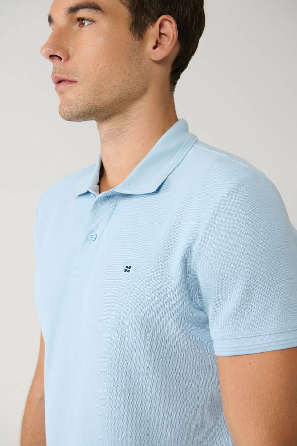 Men's Light Blue 100% Cotton Quick-Drying Regular Fit Non-Wrinkle Polo Collar T-shirt B001032 - 7