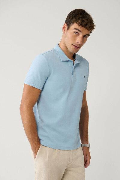 Men's Light Blue 100% Cotton Quick-Drying Regular Fit Non-Wrinkle Polo Collar T-shirt B001032 - 8