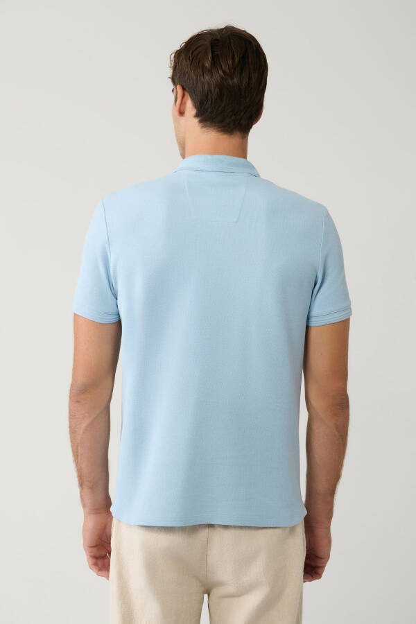 Men's Light Blue 100% Cotton Quick-Drying Regular Fit Non-Wrinkle Polo Collar T-shirt B001032 - 9