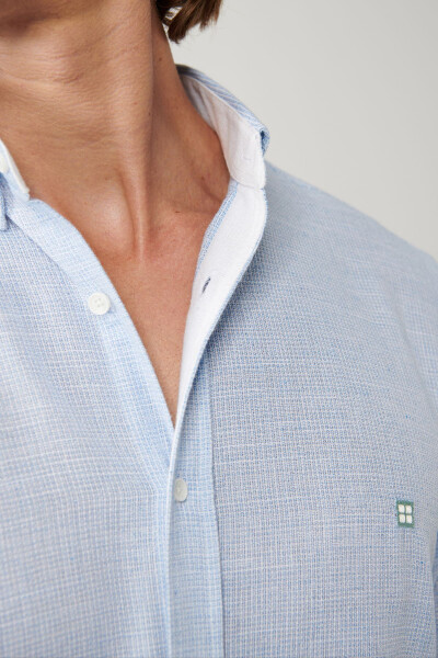 Men's Light Blue Button-Down Collar Cotton Textured Regular Fit Shirt A41y2130 - 11