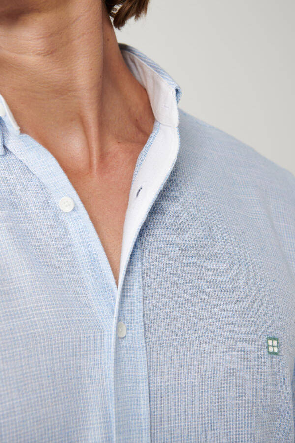 Men's Light Blue Button-Down Collar Cotton Textured Regular Fit Shirt A41y2130 - 11