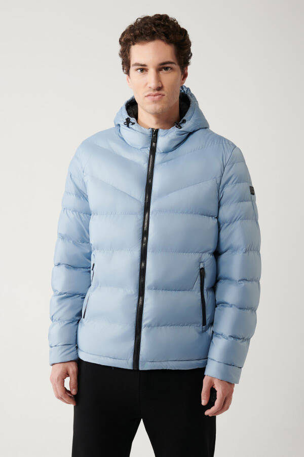 Men's Light Blue Puffer Jacket - 3