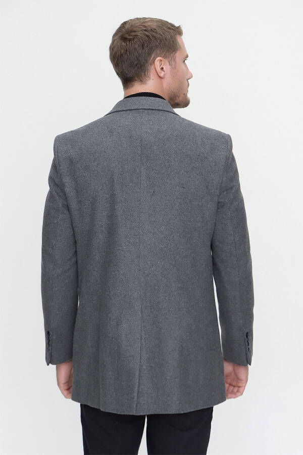 Men's Light Grey Plain Dynamic Fit Relaxed Fit Point Collar Coat - 5