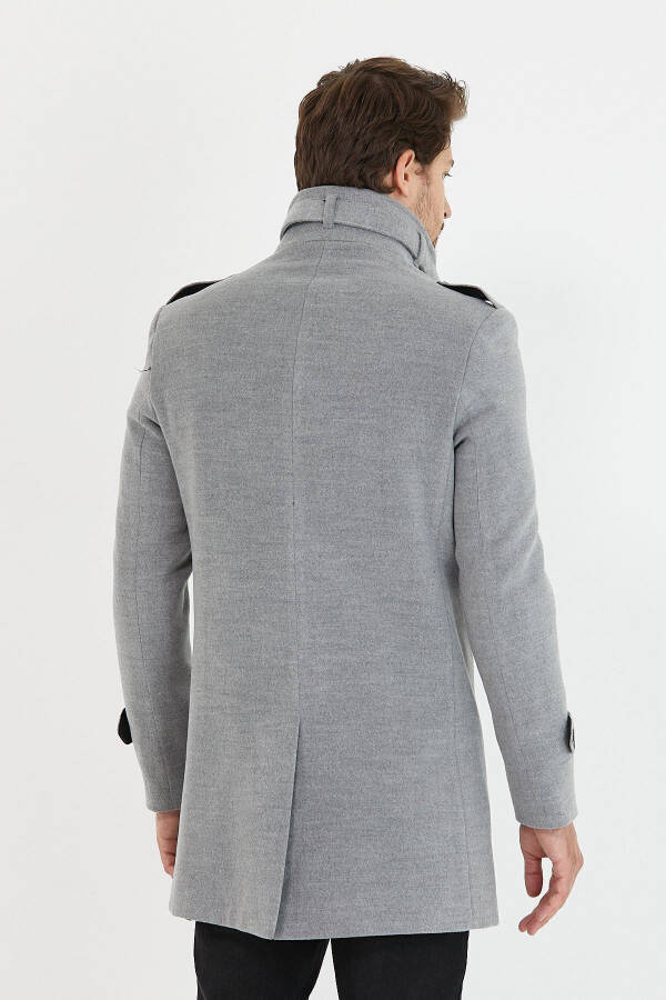 Men's Light Grey Slim Fit Notch Lapel Long Wool Blend Cashmere Coat - 15