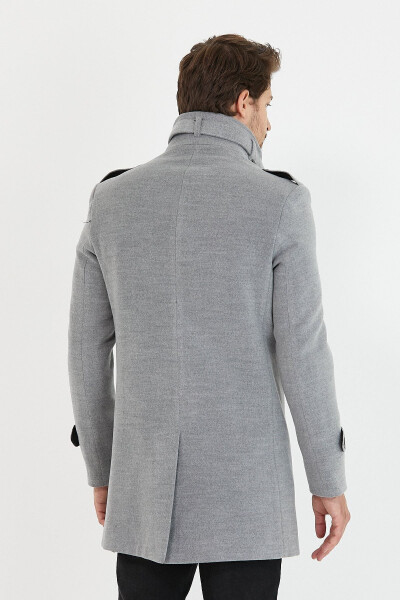 Men's Light Grey Slim Fit Notch Lapel Long Wool Blend Cashmere Coat - 7