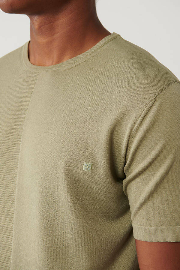 Men's Light Khaki Knit T-shirt Crew Neck Rayon Textured Regular Fit A41y5099 - 7