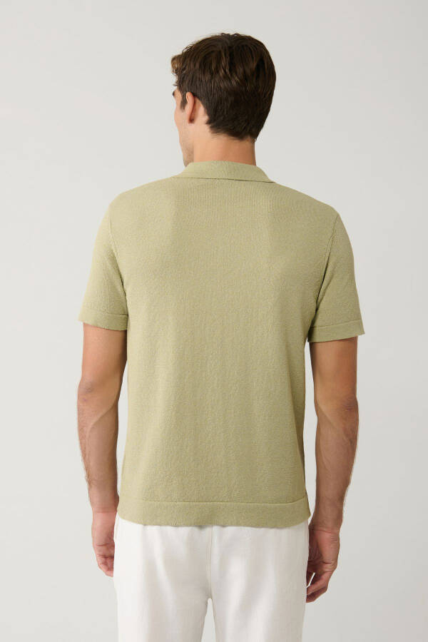 Men's Light Khaki Knit T-shirt with Apaj Collar Textured Regular Fit A41y5066 - 11