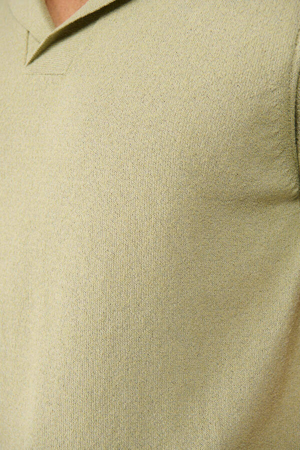 Men's Light Khaki Knit T-shirt with Apaj Collar Textured Regular Fit A41y5066 - 12