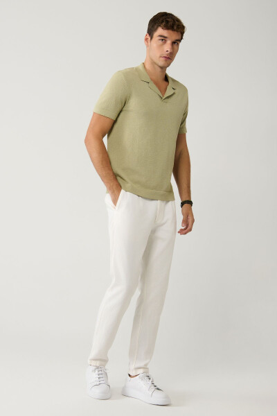 Men's Light Khaki Knit T-shirt with Apaj Collar Textured Regular Fit A41y5066 - 13