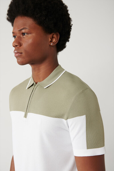 Men's Light Khaki Polo Neck Knit T-shirt - 2