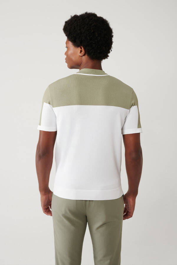 Men's Light Khaki Polo Neck Knit T-shirt - 4