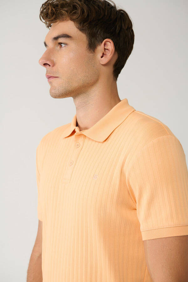 Men's Light Orange 3 Button Polo Collar T-Shirt Jacquard Regular Fit A41y1354 - 7