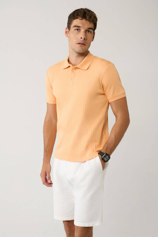 Men's Light Orange 3 Button Polo Collar T-Shirt Jacquard Regular Fit A41y1354 - 8