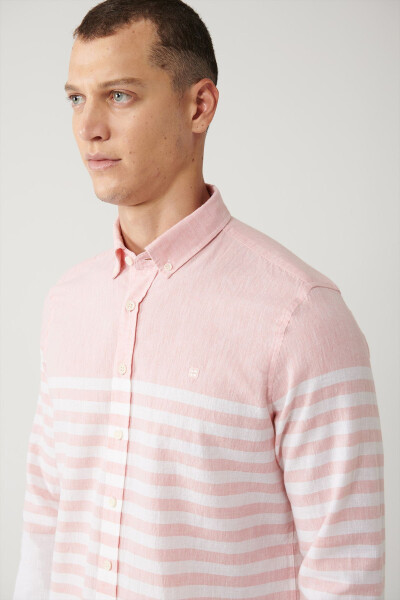 Men's Light Pink Button-Down Collar Stripe Slim Fit Shirt A41y2190 - 8