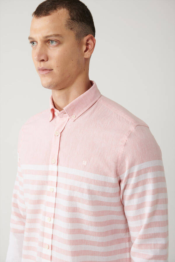 Men's Light Pink Button-Down Collar Stripe Slim Fit Shirt A41y2190 - 8