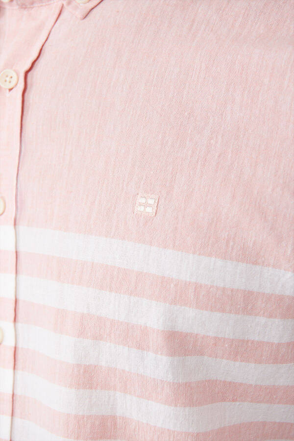 Men's Light Pink Button-Down Collar Stripe Slim Fit Shirt A41y2190 - 11