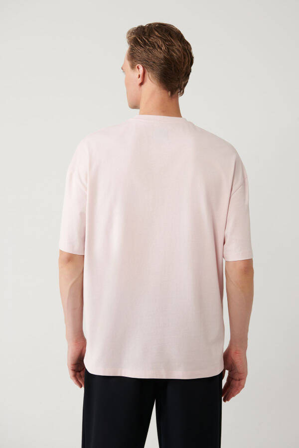 Men's Light Pink Crew Neck Printed Oversize T-shirt A41y1157 - 4