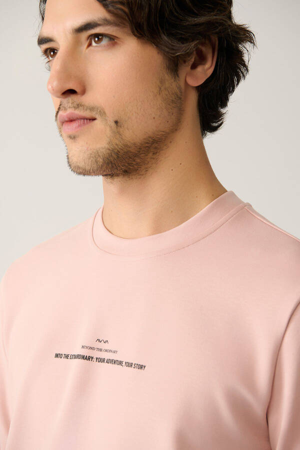 Men's Light Pink Crew Neck Printed Regular Fit Sweatshirt - 2