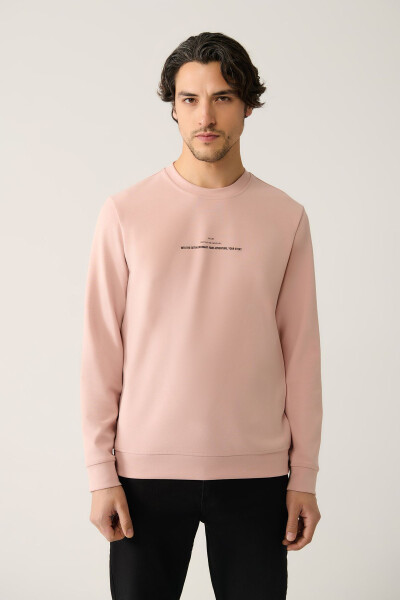 Men's Light Pink Crew Neck Printed Regular Fit Sweatshirt - 3