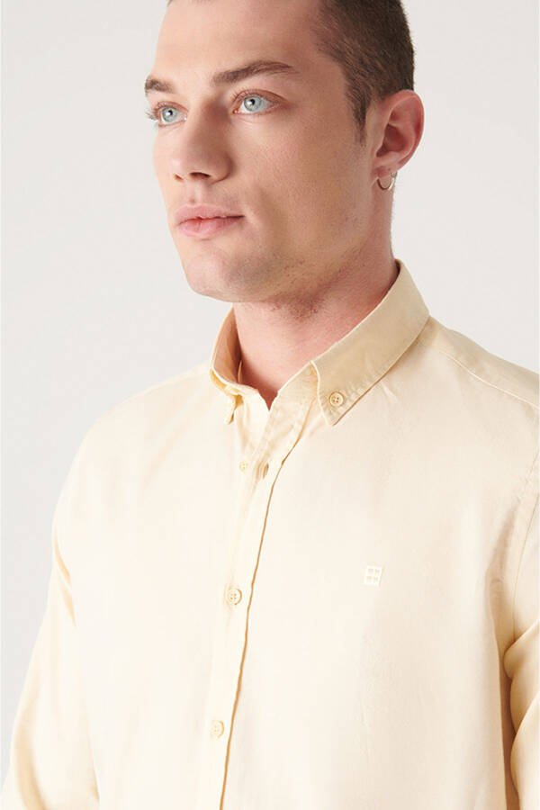 Men's Light Yellow Oxford Shirt 100% Cotton Button Down Collar Regular Fit B002003 - 7