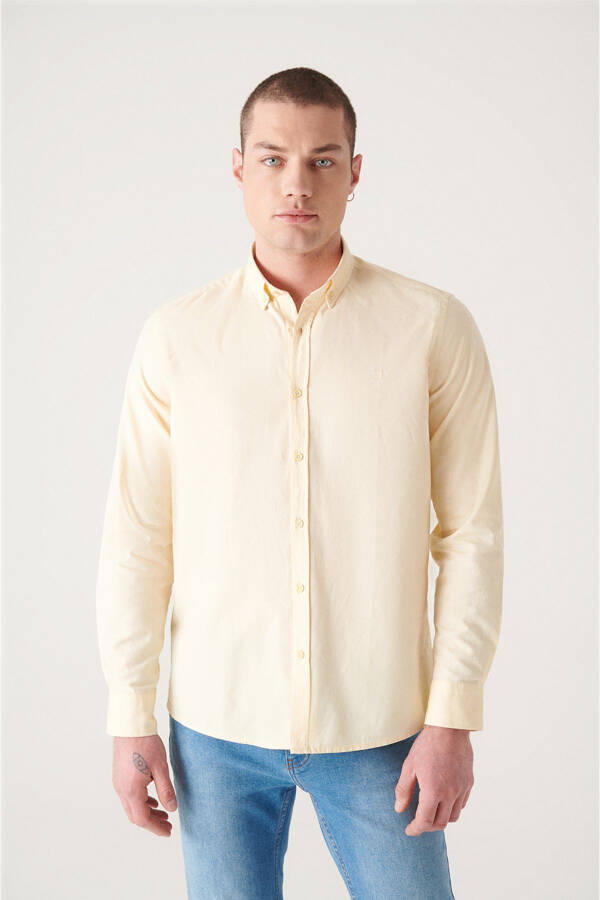 Men's Light Yellow Oxford Shirt 100% Cotton Button Down Collar Regular Fit B002003 - 8