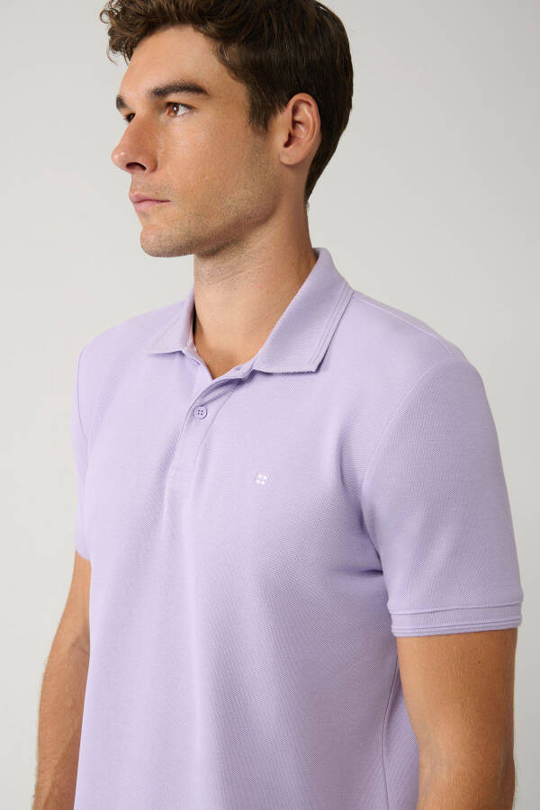 Men's Lilac 100% Cotton Quick-Drying Regular Fit Non-Wrinkle Polo Collar T-Shirt B001032 - 7