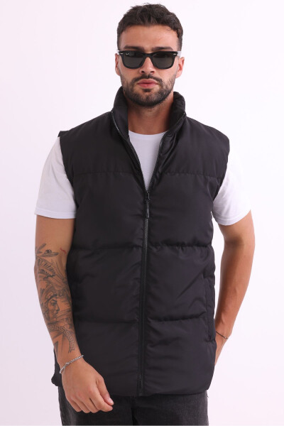 Men's Lined Windproof Black Puffer Vest - 1