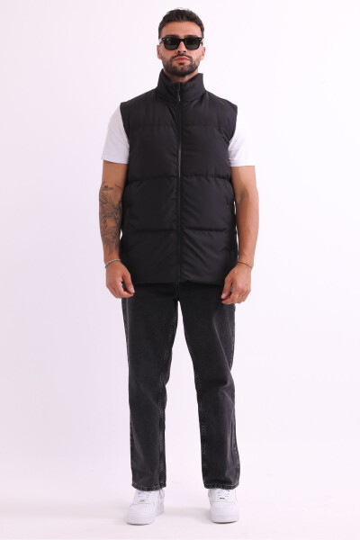 Men's Lined Windproof Black Puffer Vest - 2