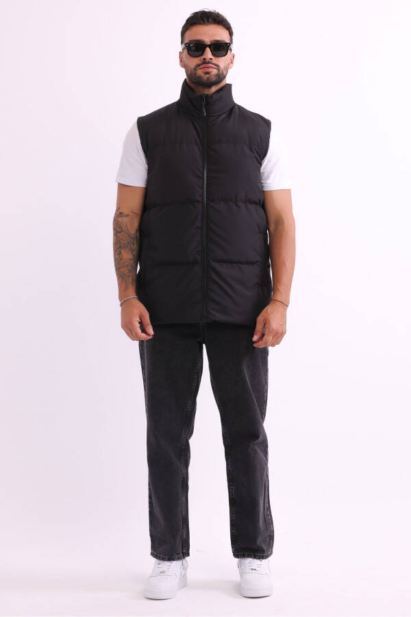 Men's Lined Windproof Black Puffer Vest - 2