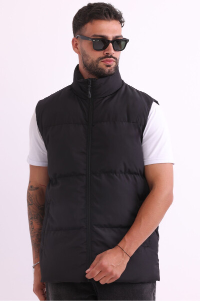 Men's Lined Windproof Black Puffer Vest - 3