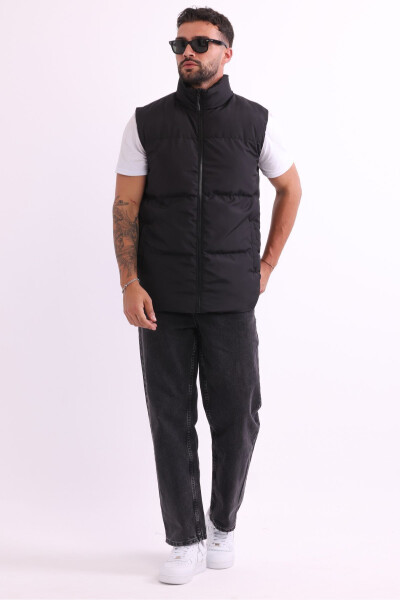 Men's Lined Windproof Black Puffer Vest - 4