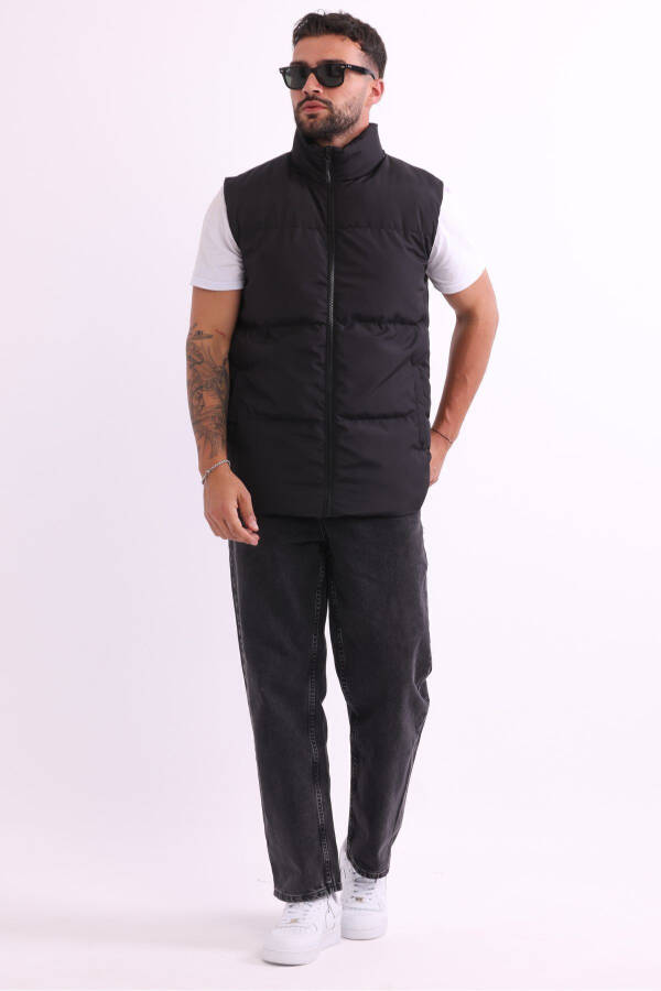 Men's Lined Windproof Black Puffer Vest - 4