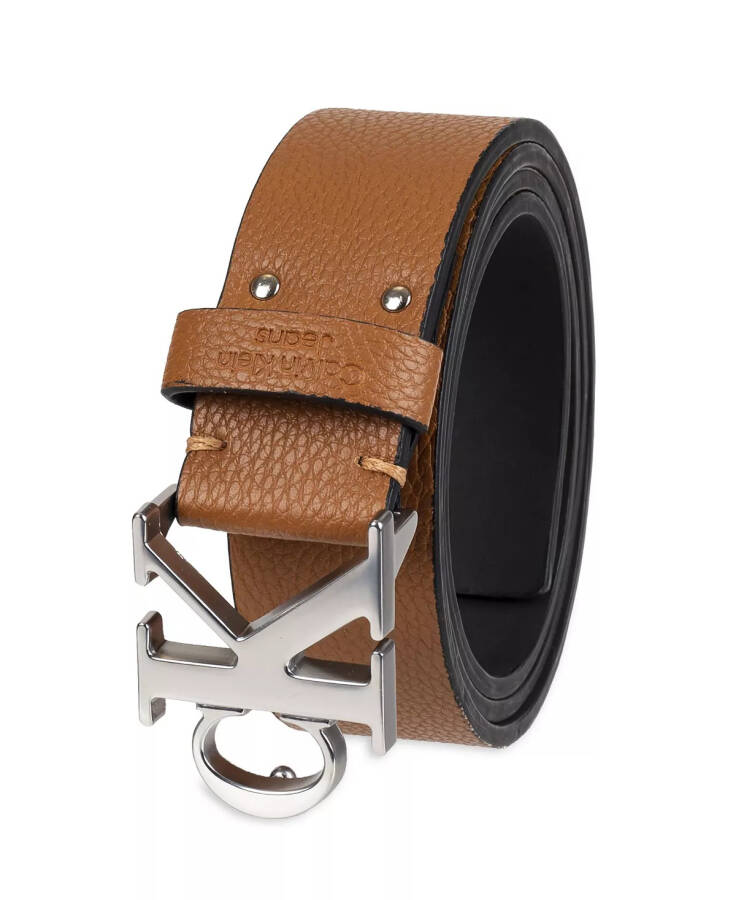 Men's Logo Plaque Buckle Fashion Jean Belt Tan - 2