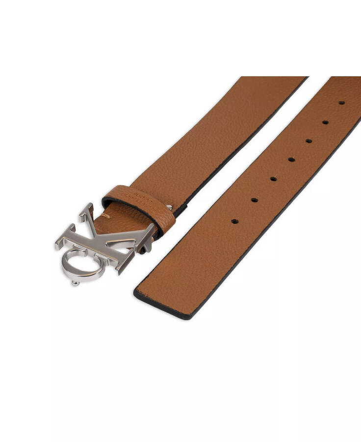 Men's Logo Plaque Buckle Fashion Jean Belt Tan - 4