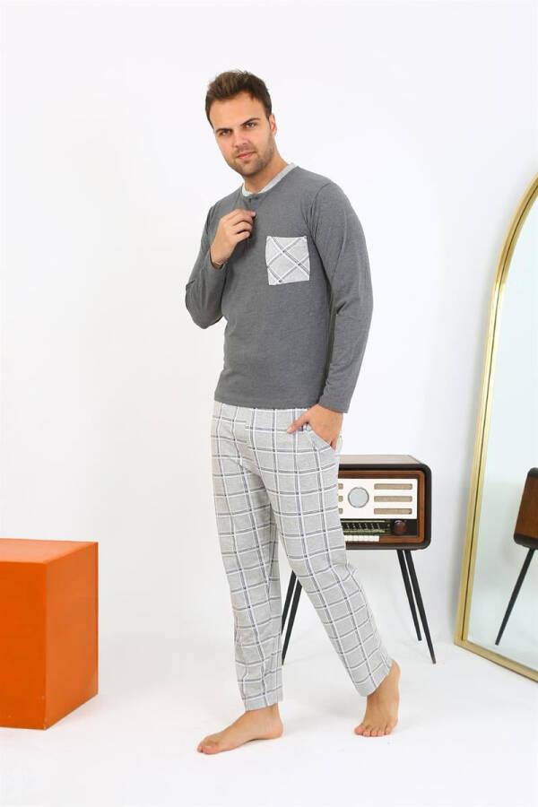 Men's Long Sleeve Cotton Anthracite Pajama Set - 10