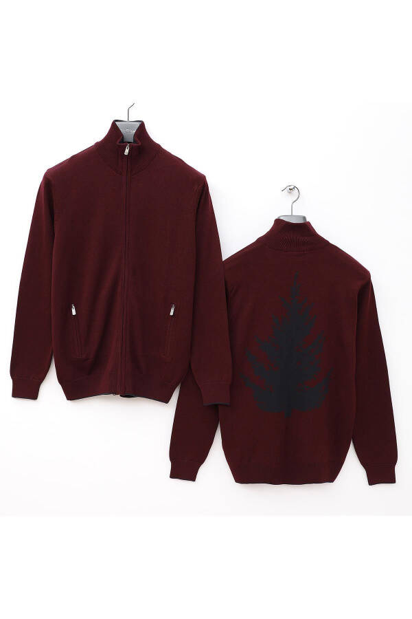 Men's Long Sleeve Crew Neck Zippered Knit Cardigan - 13060 - Burgundy - 2